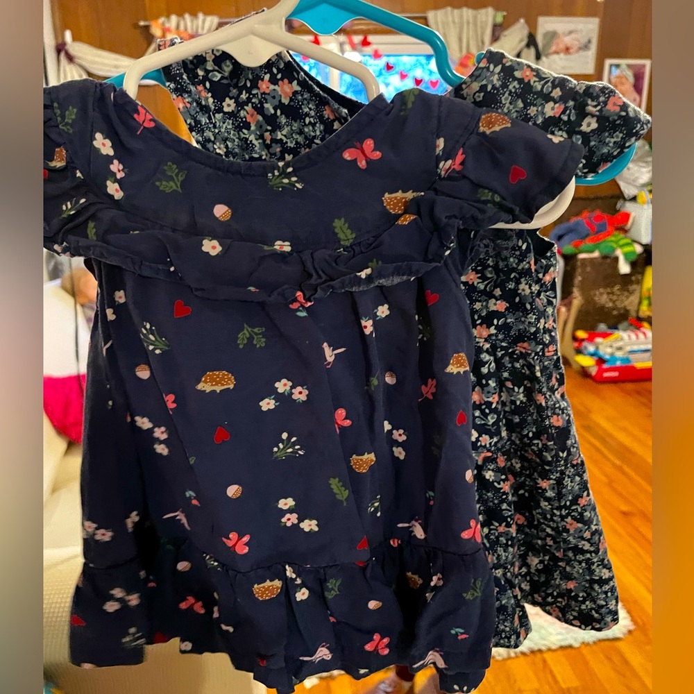 BUNDLE - Carter’s/Cat&Jack 0-3 month baby girl blue three dress bundle